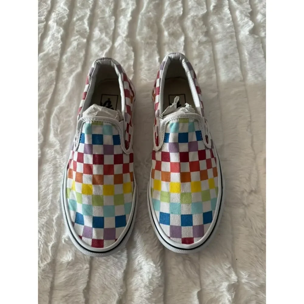 Vans Classic Slip-On Rainbow Checkerboard Canvas Shoes Men's 5.5 Women's 7